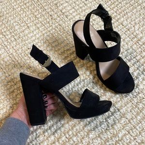 Womens Black Suede Block Heel